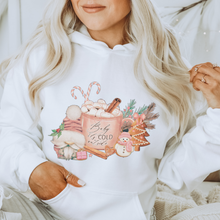 Load image into Gallery viewer, Baby It's Cold Outside Women's Christmas Hooded Sweatshirt Cute Gnome with Hot Coca White Hoodie Watercolor Hand Drawn Design