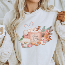 Load image into Gallery viewer, Baby It's Cold Outside Women's Christmas Hooded Sweatshirt Cute Gnome with Hot Coca White Hoodie Watercolor Hand Drawn Design