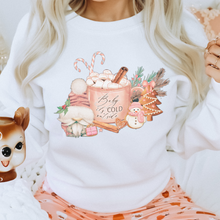 Load image into Gallery viewer, Baby It's Cold Outside Women's Christmas Hooded Sweatshirt Cute Gnome with Hot Coca White Hoodie Watercolor Hand Drawn Design