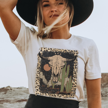 Load image into Gallery viewer, Bull Skull Desert Bella Canvas® Unisex Jersey Short Sleeve Tee in Natural, White, Dark Heather or Heather Olive Desert Bull Skull T-Shirt
