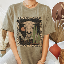 Load image into Gallery viewer, Bull Skull Desert Bella Canvas® Unisex Jersey Short Sleeve Tee in Natural, White, Dark Heather or Heather Olive Desert Bull Skull T-Shirt