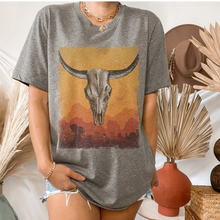 Load image into Gallery viewer, Bull Skull Desert Bella Canvas® Unisex Jersey Short Sleeve Tee in Natural, White, Dark Heather or Heather Olive Desert Bull Skull T-Shirt