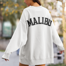 Load image into Gallery viewer, Malibu Unisex Heavy Blend™ Crewneck Sweatshirt Vintage, Retro Varsity Font Design Spring or Summer Pullover Choose Front or Back Design