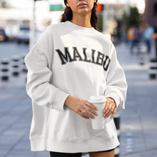 Load image into Gallery viewer, Malibu Unisex Heavy Blend™ Crewneck Sweatshirt Vintage, Retro Varsity Font Design Spring or Summer Pullover Choose Front or Back Design