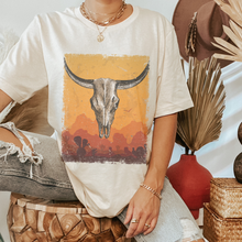 Load image into Gallery viewer, Bull Skull Desert Bella Canvas® Unisex Jersey Short Sleeve Tee in Natural, White, Dark Heather or Heather Olive Desert Bull Skull T-Shirt