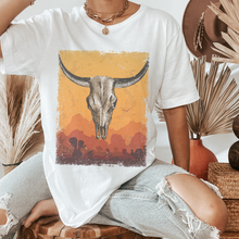 Load image into Gallery viewer, Bull Skull Desert Bella Canvas® Unisex Jersey Short Sleeve Tee in Natural, White, Dark Heather or Heather Olive Desert Bull Skull T-Shirt