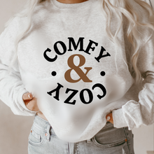 Load image into Gallery viewer, Comfy and Cozy Cute Christmas or Winter Women's Soft, Cozy Crewneck Sweatshirt Comfy & Cozy in Ash or White Warm Pullover