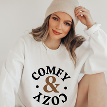 Load image into Gallery viewer, Comfy and Cozy Cute Christmas or Winter Women's Soft, Cozy Crewneck Sweatshirt Comfy & Cozy in Ash or White Warm Pullover