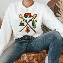 Load image into Gallery viewer, Fall Camping T Shirt Women's Bella Canvas Tee Camper Campfire Marshmallows Shirt Women's Fall t shirt| or Crewneck Sweatshirt