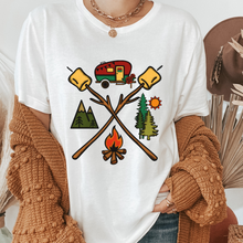 Load image into Gallery viewer, Fall Camping T Shirt Women's Bella Canvas Tee Camper Campfire Marshmallows Shirt Women's Fall t shirt| or Crewneck Sweatshirt