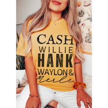 Load image into Gallery viewer, Cash, Willie, Hank, Waylon and Merle Comfort Colors® T-Shirt Classic Country Tee, Mother's Day Gift, Gift for Mom, Country Music Festival T-Shirt
