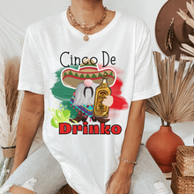 Load image into Gallery viewer, Cinco de Mayo Unisex Comfort Colors® T-shirt, Women's Green or Crimson Cinco de Drinko Fun Drinking shirt, Gnome wit Drinking Bottle Tee