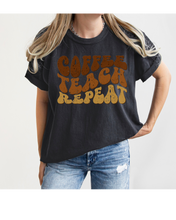 Load image into Gallery viewer, Teacher's Coffee Teach Repeat Comfort Colors® T-Shirt, Retro Funny Design T-Shirt