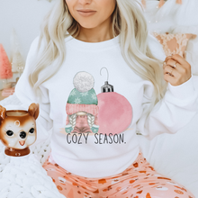 Load image into Gallery viewer, Cozy Season Pastel Pink and Mint Christmas or Winter Crewneck Sweatshirt, T-Shirt or Hoodie, Winter Pastel Pink Hand Drawn Watercolor Design