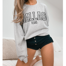 Load image into Gallery viewer, Dallas Texas Crewneck Sweatshirt, Retro Varsity Dallas Design, Trendy Pullover, Oversize Design Pullover