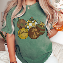 Load image into Gallery viewer, Comfort Colors® Retro Christmas Tree Ornaments Garment-Dyed T-shirt, Women's Christmas T-Shirt Grey, Green, Mustard, Pepper or White Tee