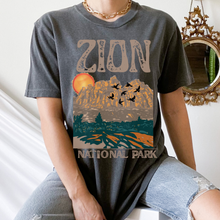 Load image into Gallery viewer, Zion National Park Comfort Colors® Unisex Garment-Dyed T-shirt Trendy Outdoors Hiking Camping in Yam, Mustard, Pepper, White or Black