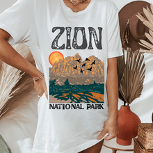 Load image into Gallery viewer, Zion National Park Comfort Colors® Unisex Garment-Dyed T-shirt Trendy Outdoors Hiking Camping in Yam, Mustard, Pepper, White or Black
