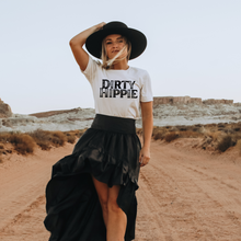 Load image into Gallery viewer, Dirty Hippie T Shirt, Unisex Retro Vintage Shirt, Gift for Her T Shirt Black or White Distressed Font