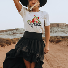 Load image into Gallery viewer, Vintage Soul T Shirt, Unisex Retro Vintage Shirt, Gift for Her T Shirt Vintage Roses Shirt Boho Hippie Black or White T Shirt
