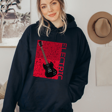 Load image into Gallery viewer, Unisex Electric Guitar Distressed Electric Guitar Design Unisex Heavy Blend™ Hoodie Guitar Shirt in Black or White