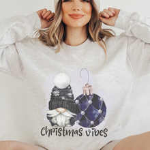 Load image into Gallery viewer, Christmas Vibes Women's Watercolor Christmas Gnome and Ornament Crewneck Sweatshirt in Ash or White Christmas Pullover