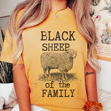 Load image into Gallery viewer, Black Sheep Comfort Colors® T-Shirt in pretty colors, Cute Funny Christmas Shirt with distressed print in mustard, crimson, pepper, yam and others