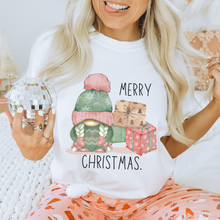 Load image into Gallery viewer, Merry Christmas Pastel Gnome Unisex Size Crewneck Sweatshirt, Hoodie or T-Shirt Hand Drawn Pink and Mint Pastel Gnome Christmas Design Gift