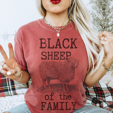 Load image into Gallery viewer, Black Sheep Comfort Colors® T-Shirt in pretty colors, Cute Funny Christmas Shirt with distressed print in mustard, crimson, pepper, yam and others