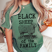 Load image into Gallery viewer, Black Sheep Comfort Colors® T-Shirt in pretty colors, Cute Funny Christmas Shirt with distressed print in mustard, crimson, pepper, yam and others
