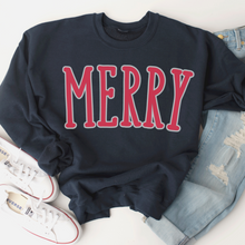 Load image into Gallery viewer, Women's Merry Christmas Crewneck Sweatshirt Cute Warm and Cozy Gildan® Pullover Oversize Design Christmas or Winter Shirt