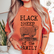 Load image into Gallery viewer, Black Sheep Comfort Colors® T-Shirt in pretty colors, Cute Funny Christmas Shirt with distressed print in mustard, crimson, pepper, yam and others