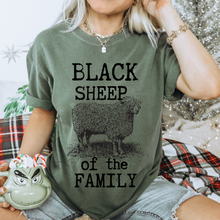 Load image into Gallery viewer, Black Sheep Comfort Colors® T-Shirt in pretty colors, Cute Funny Christmas Shirt with distressed print in mustard, crimson, pepper, yam and others
