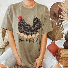 Load image into Gallery viewer, Free Range Girl T-Shirt, Hen Bella Canvas™ T-shirt, Trendy Chicken or Hen Tee, Great Gift for Her, Farm Chicken Raising T-Shirt