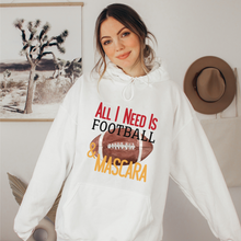 Load image into Gallery viewer, All I Need Is Football and Mascara Crewneck Sweatshirt or Hoodie Sweatshirt Team Colors Unisex Sized