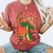 Load image into Gallery viewer, Trendy Seventies Tee, 70's Groovy Comfort Colors® T-shirt, Spring1970's Retro Mushroom Design T-Shirt in Six Colors, Trendy Summer Tee