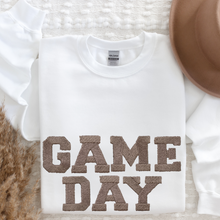 Load image into Gallery viewer, Women's Game Day Heavy Blend™ Crewneck Sweatshirt Faux Embroidery Ink Graphic Game Day Design Cozy Navy, Black, Ash or Sand Pullover