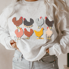 Load image into Gallery viewer, Farm Hens and Chickens Unisex Heavy Blend™ Crewneck Sweatshirt Trendy Chicken Coop Pullover in Ash, Sand or White Great for A Gift
