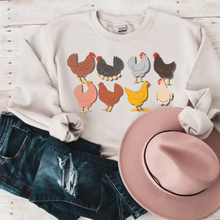 Load image into Gallery viewer, Farm Hens and Chickens Unisex Heavy Blend™ Crewneck Sweatshirt Trendy Chicken Coop Pullover in Ash, Sand or White Great for A Gift