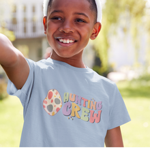 Load image into Gallery viewer, Retro Hunting Crew Kids Fine Jersey Tee Easter T-Shirt Cute, Colorful Easter T-Shirt, Yellow, Green, Blue or Pink Tee