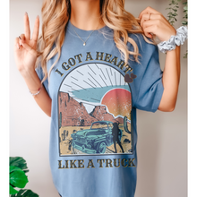 Load image into Gallery viewer, I Got A Heart Like A Truck Comfort Colors® T-Shirt, Spring or Summer Tee, Gift for Mom, Distressed, Retro Western Design T-Shirt