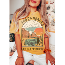Load image into Gallery viewer, I Got A Heart Like A Truck Comfort Colors® T-Shirt, Spring or Summer Tee, Gift for Mom, Distressed, Retro Western Design T-Shirt