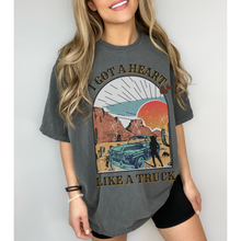 Load image into Gallery viewer, I Got A Heart Like A Truck Comfort Colors® T-Shirt, Spring or Summer Tee, Gift for Mom, Distressed, Retro Western Design T-Shirt