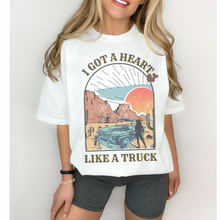 Load image into Gallery viewer, I Got A Heart Like A Truck Comfort Colors® T-Shirt, Spring or Summer Tee, Gift for Mom, Distressed, Retro Western Design T-Shirt