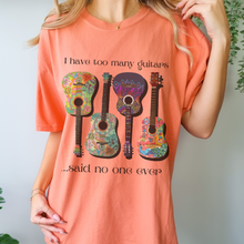 Load image into Gallery viewer, I have Too Many Guitars Comfort Colors® Unisex T-shirt, White, Violet, Terracotta or Melon with Bright Guitars Pretty Spring Colors T-Shirt