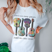 Load image into Gallery viewer, I have Too Many Guitars Comfort Colors® Unisex T-shirt, White, Violet, Terracotta or Melon with Bright Guitars Pretty Spring Colors T-Shirt