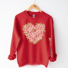 Load image into Gallery viewer, Valentine's Day Floral Heart in White Pink or Red Crewneck Sweatshirt Unisex Valentine's Gift Pretty Floral Heart Sweatshirt