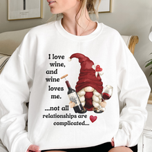 Load image into Gallery viewer, Valentine's Gnome shirt Valentine's Day Gnomes white, red or pink Crewneck Sweatshirt Unisex cozy Valentine's Cute Gnome Wine Sweatshirt