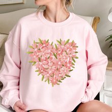 Load image into Gallery viewer, Valentine's Day Floral Heart in White Pink or Red Crewneck Sweatshirt Unisex Valentine's Gift Pretty Floral Heart Sweatshirt