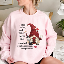 Load image into Gallery viewer, Valentine's Gnome shirt Valentine's Day Gnomes white, red or pink Crewneck Sweatshirt Unisex cozy Valentine's Cute Gnome Wine Sweatshirt